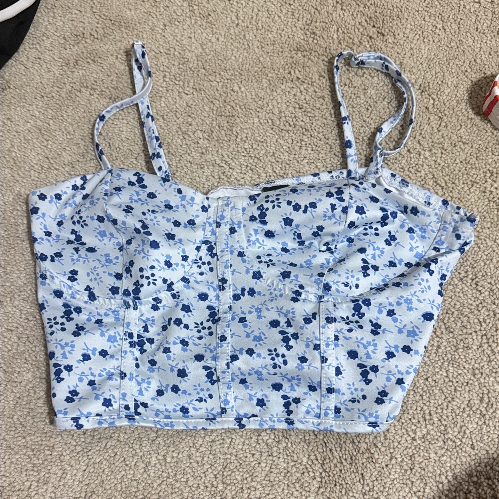 Floral Blue and White Women's Top